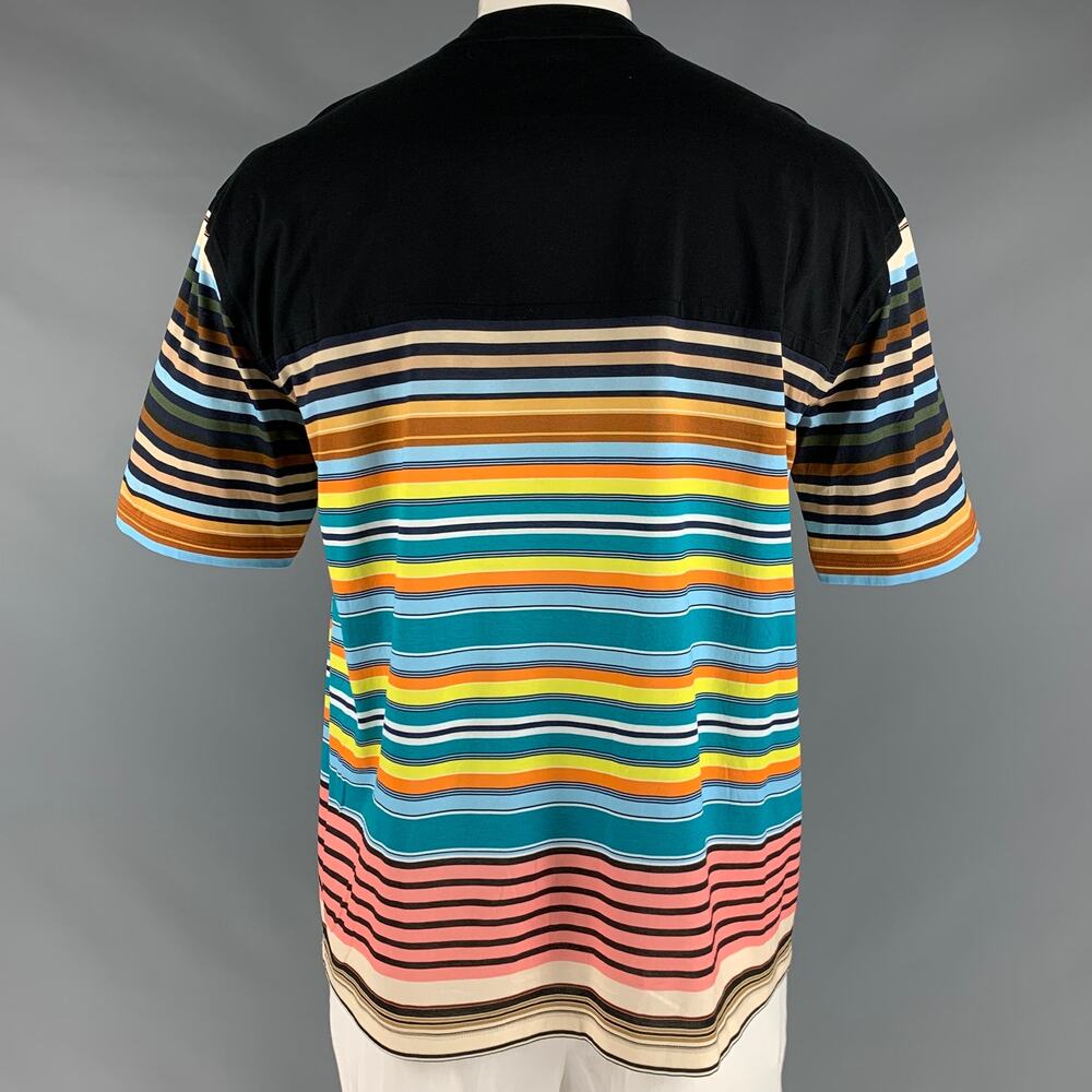 PRADA Size XL Black Multi-Color Stripe Cotton Crew Neck T-shirt - Picture 5 of 8